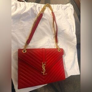 Yves Saint Laurent Red Chevron 3 way Bag with Gold Chain 12x9.